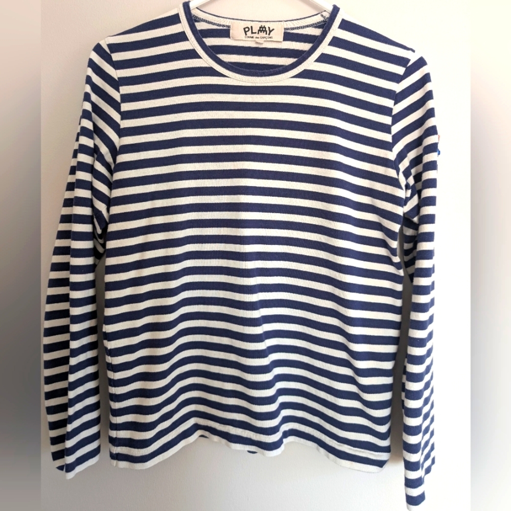 Comme des garçons PLAY The Art Invader  navy stripe long sleeve shirt Small